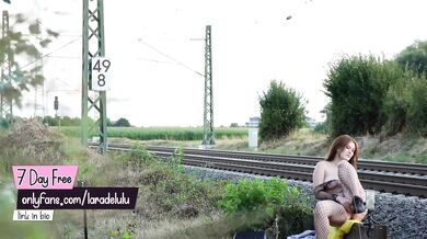 German amateur girl caught masturbating in public with big natural tits