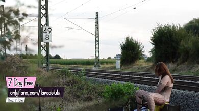 German amateur girl caught masturbating in public with big natural tits