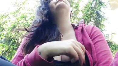 Smoking Cigarette Public Garden Show Your Big Boobs
