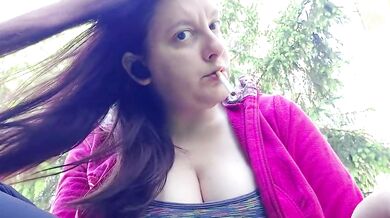 Smoking Cigarette Public Garden Show Your Big Boobs