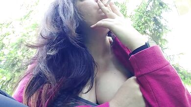 Smoking Cigarette Public Garden Show Your Big Boobs
