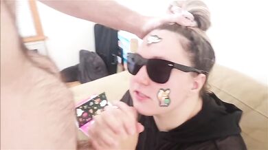 Hot Dumb Blonde Plays with Stickers Destroyed Gushing Choked