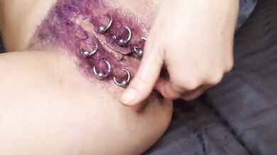 Purple Hairy Pierced Pussy Destroyed By Anal Fisting Squirt