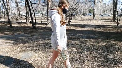 Bottomless Public Street Walk Flashing Pussy Almost Caught