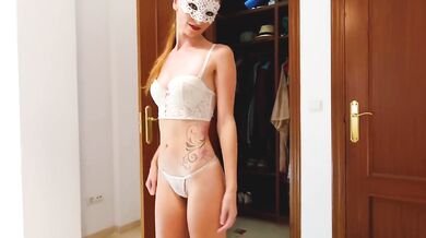 Curvy Brunette Wife Destroyed By Lace Corset G-String Try On Haul In Bedroom