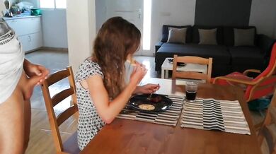 Blonde Girlfriend Destroyed by Pissing on Breakfast Piss