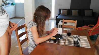 Blonde Girlfriend Destroyed by Pissing on Breakfast Piss