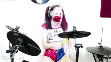 Petite Teen Cosplay Harley Quinn Naked Drumming Destroyed Gushing Masturbate