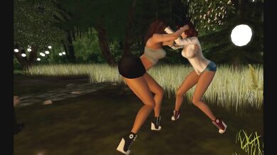 Summer Night Lesbian Camping Fight Destroyed Pantyhose Scissoring Smoking