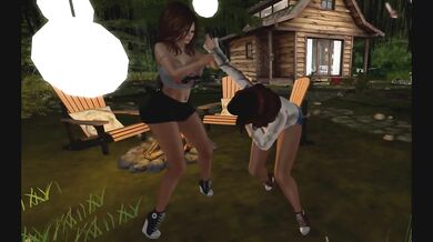 Summer Night Lesbian Camping Fight Destroyed Pantyhose Scissoring Smoking