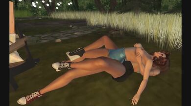 Summer Night Lesbian Camping Fight Destroyed Pantyhose Scissoring Smoking