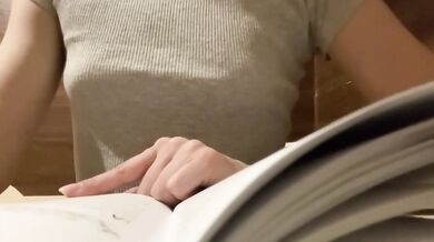 I read book and play with my cute small natural tits
