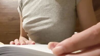 I read book and play with my cute small natural tits