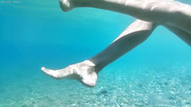 Real Amateur Nude Girl Exhibitionist Swimming and Teasing at Public Beach Risky Outdoor Voyeurism