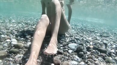 Real Amateur Nude Girl Exhibitionist Swimming and Teasing at Public Beach Risky Outdoor Voyeurism