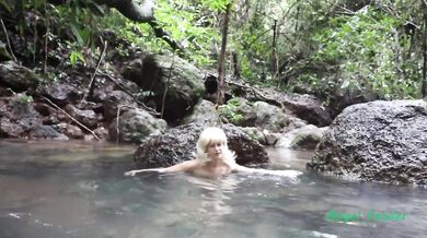 I went in jungle for get fun swim naked masturbate and piss in pure spring water mom mother redhead blonde milf outdoor lake forest public real verified amateur