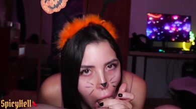 POV Creampie Gushing Mouth Cum Fetish Latina Halloween Party Slut Cosplayer Teeth Whitening