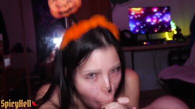 POV Creampie Gushing Mouth Cum Fetish Latina Halloween Party Slut Cosplayer Teeth Whitening