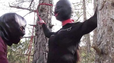 Tied To Tree Outdoors Masked Extreme Deepthroat No Mercy Wild Fucked In Woods Petite Brunette Amateur