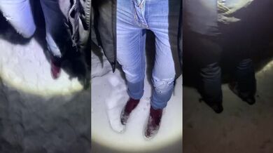 Desperate Girl Pisses Jeans Snow Public Omorashi