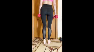 Sport Girl Workout Destroyed Gushing Tight Leggings Ass