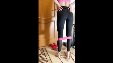 Sport Girl Workout Destroyed Gushing Tight Leggings Ass