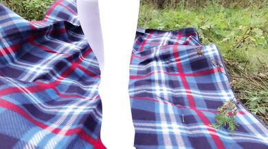 Schoolgirl in Uniform Shows Legs Feet Foot in White Knee Socks and Pantyhose Under Skirt