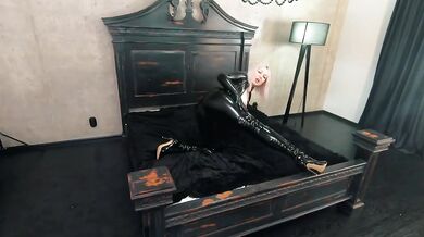Rubber Black Latex Catsuit Backstage Shower Destroyed Gushing Thigh High Boots Latex Gloves German Blonde MILF Verified Models
