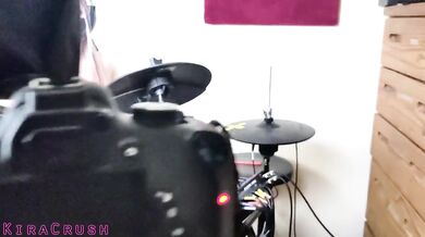 Naked Petite Girl Plays Drums With Hard Nipples Jiggle Amateur Music