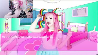 gamer girl blows and rides pink hair topless animated dildo porn game