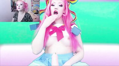 gamer girl blows and rides pink hair topless animated dildo porn game