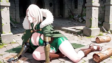 Green Knight Destroyed Gushing In Lazy Ruins Bedroom With Mechanical Arm Teasing Soft Skin Blonde Gaze
