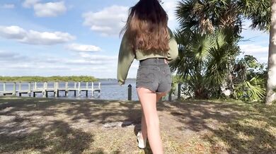 Brunette Big Tits Fishing Girl Gets Hooked Staring at My Ass Outside