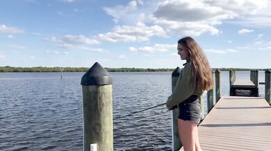 Brunette Big Tits Fishing Girl Gets Hooked Staring at My Ass Outside