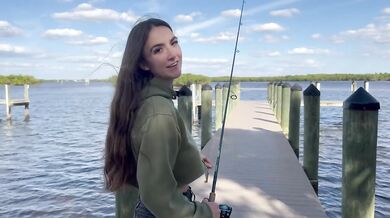 Brunette Big Tits Fishing Girl Gets Hooked Staring at My Ass Outside