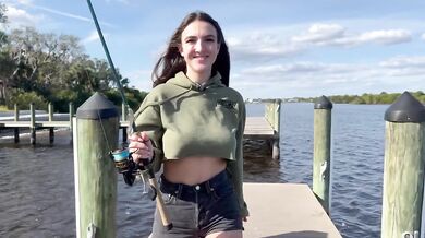 Brunette Big Tits Fishing Girl Gets Hooked Staring at My Ass Outside