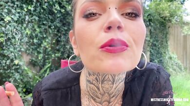 French Brunette Nikky French Smoke Spit Swallow POV Femdom Tattooed Amateur GF HD