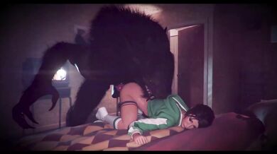 Halloween Cosplay Threesome Destroyed by Werewolf Monster Doggy Style Came Inside