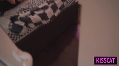 S3E7: Step son caught two step moms while lesbian sex and fuck them in share bed till squirt
