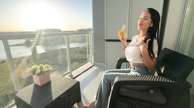 Horny Step-mom gets Horny eating and sucking a Banana - Lana Myers