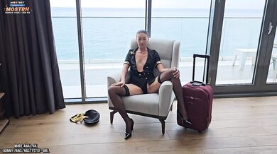 Horny stewardess wants to relax before the flight