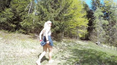 girl is Caught during fucking by a peeper in forest in all 3 holes