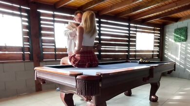 My Hot Stepsis Madison Blaze Getting Fucked On The Pool Table in her School Girl Uniform