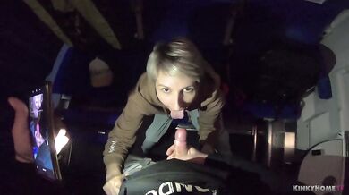 OUTDOOR BLOWJOB with EPIC CUMSHOR FACIAL in the train!