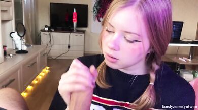 Student girl gently sucks and loves cum