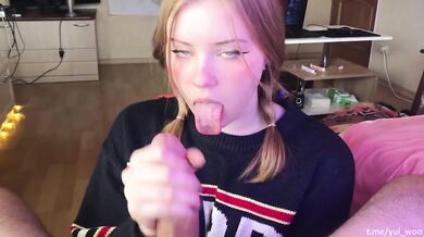 Student girl gently sucks and loves cum