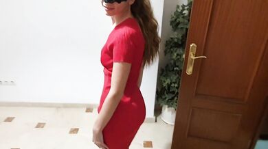 Try On - Flashing My Pussy In Sexy Tight Red Dress