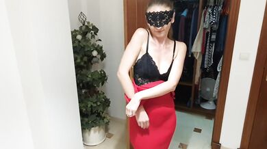 Try On - Flashing My Pussy In Sexy Tight Red Dress
