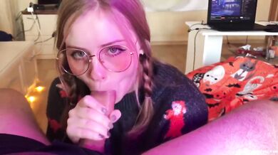 Cumshot on the face of a CUTE STEPSISTER