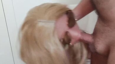 Sexy lady sucks the man sauce straight from the tap
